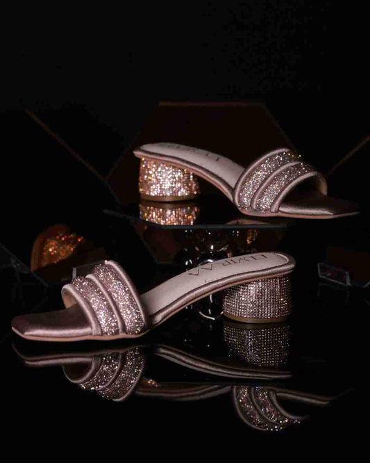 Puffy Diamond Strap Block Heels