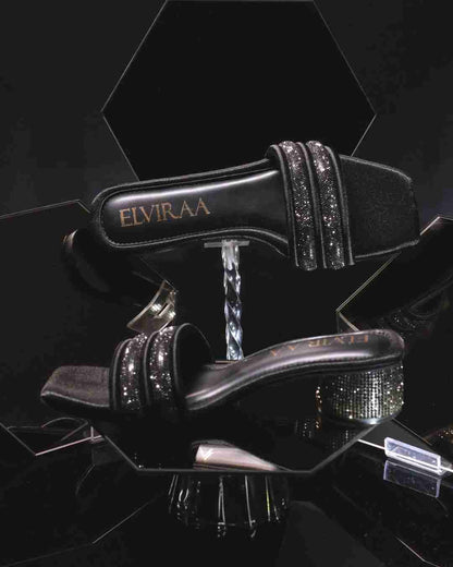 Puffy Diamond Strap Block Heels