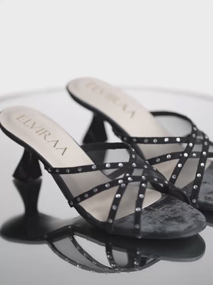 Rhinestone Net X Strap Heels