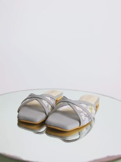 Embroidered Flower Net square Flats