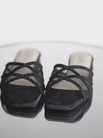 Rhinestone Net Flats