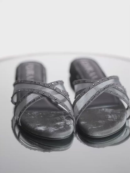 Rhinestone Net X Strap Sandals