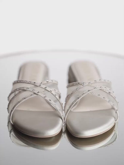 Rhinestone Net X Strap Sandals
