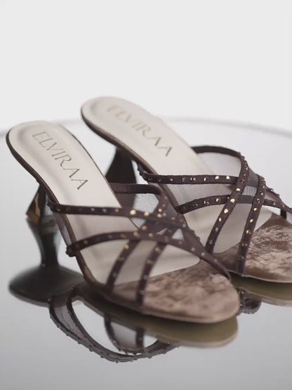 Rhinestone Net X Strap Heels