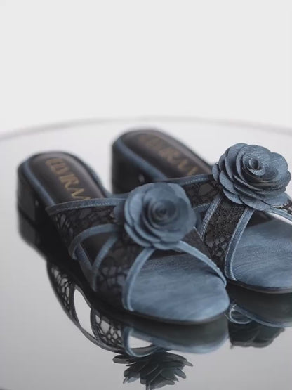 Denim Flower Net Sandals