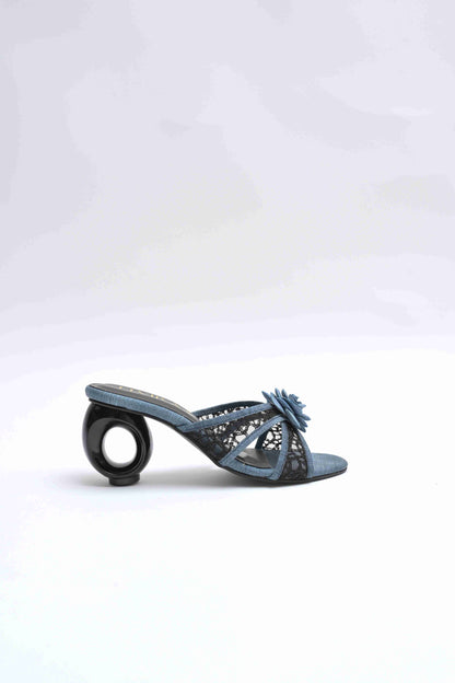 Denim Flower Net Heels