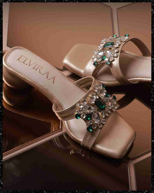 Multicolour Stone Embellished Round Heel
