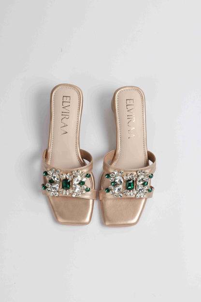 Multicolour Stone Embellished Round Heel